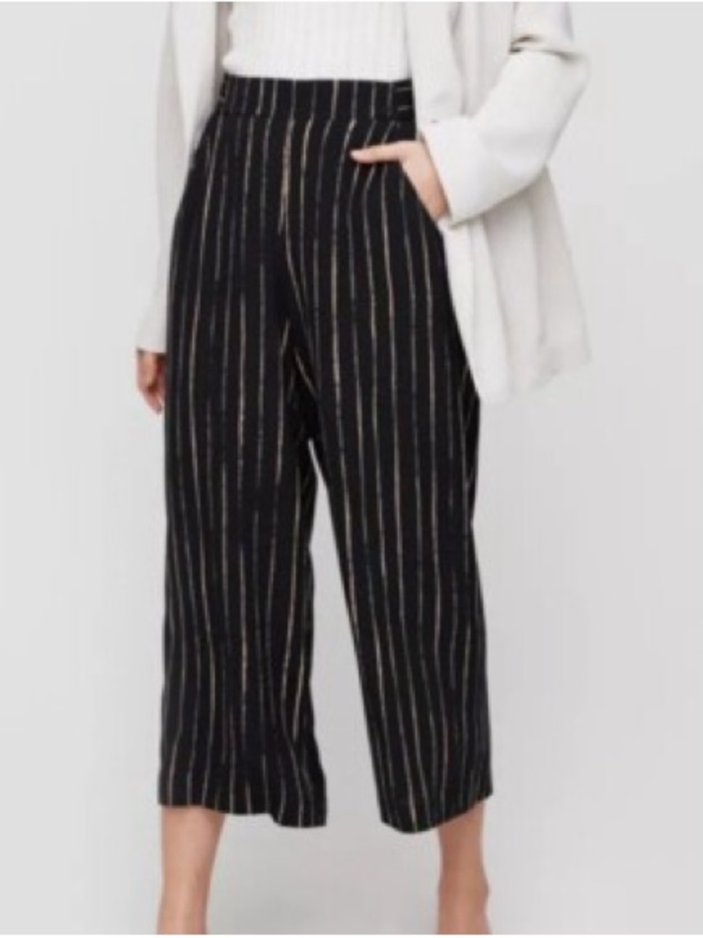 Wilfred Black Faun Pinstripe Cropped Wide-Leg Pants